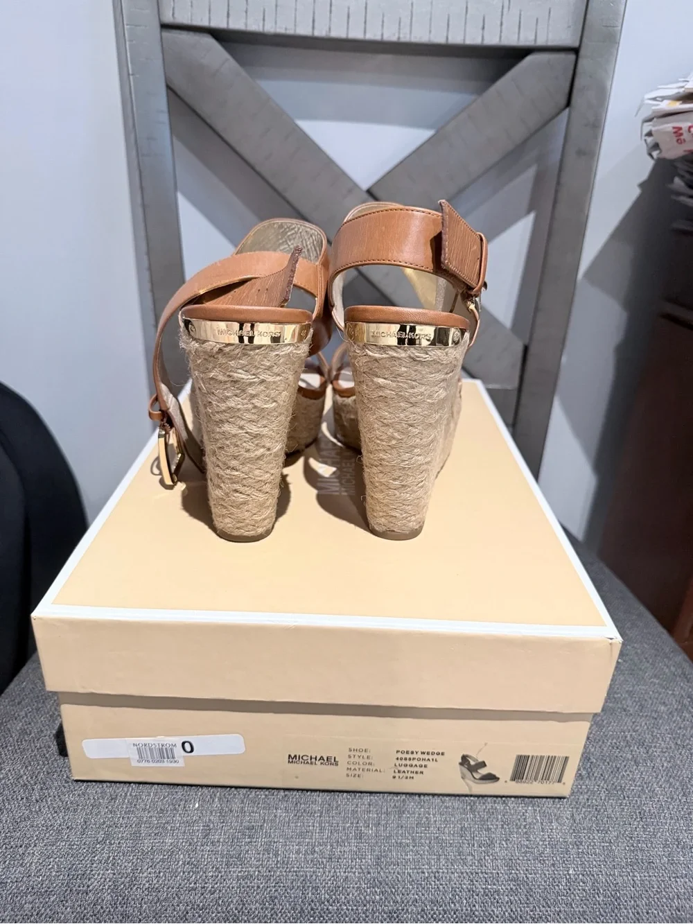Michael Kors Cognac Leather Espadrille Wedge Sandals
